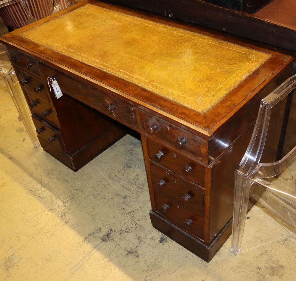 A Victorian mahogany pedestal desk, W.118cm, D.55cm, H.71cm